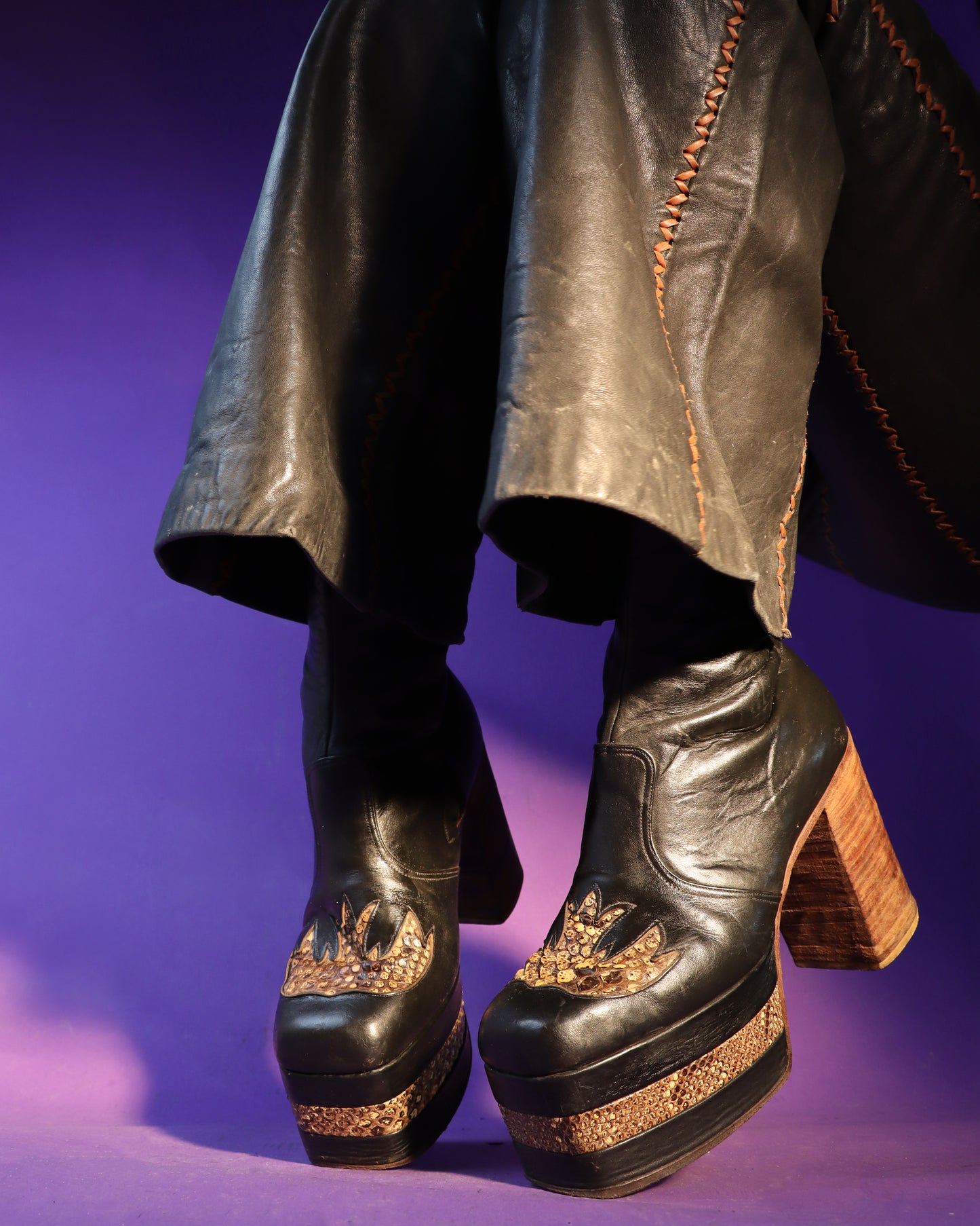 RARE Vintage 1970s Platform Boots with Snakeskin Flames