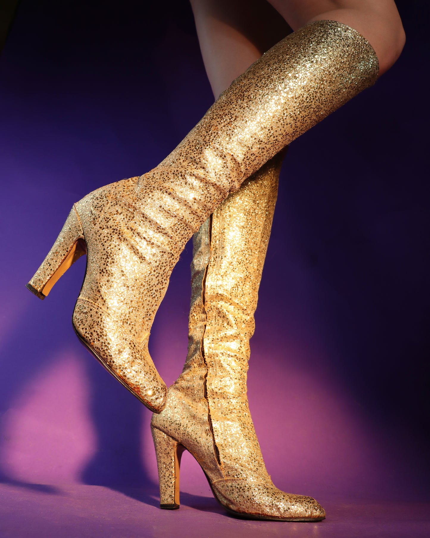 RARE Vintage 1970s Golden Glitter Platform Boots