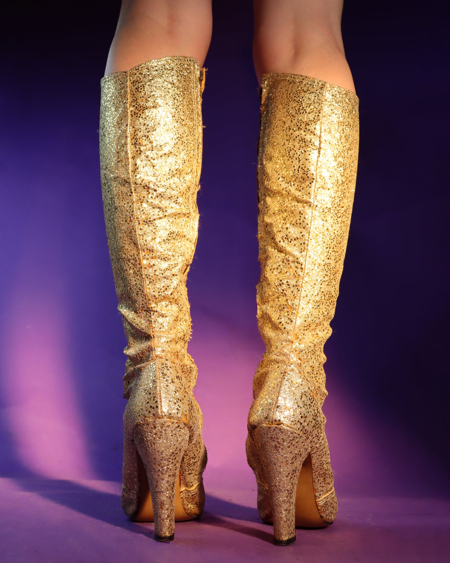 RARE Vintage 1970s Golden Glitter Platform Boots