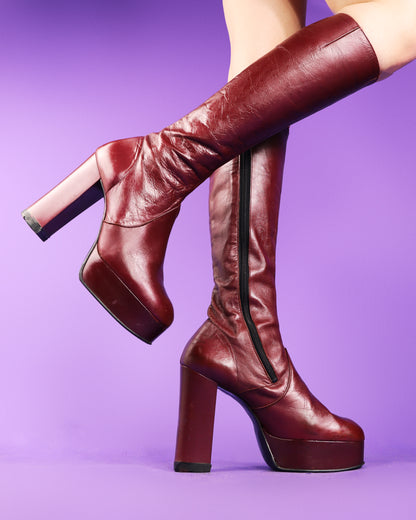 Vintage 1970s Burgundy Platform Boots