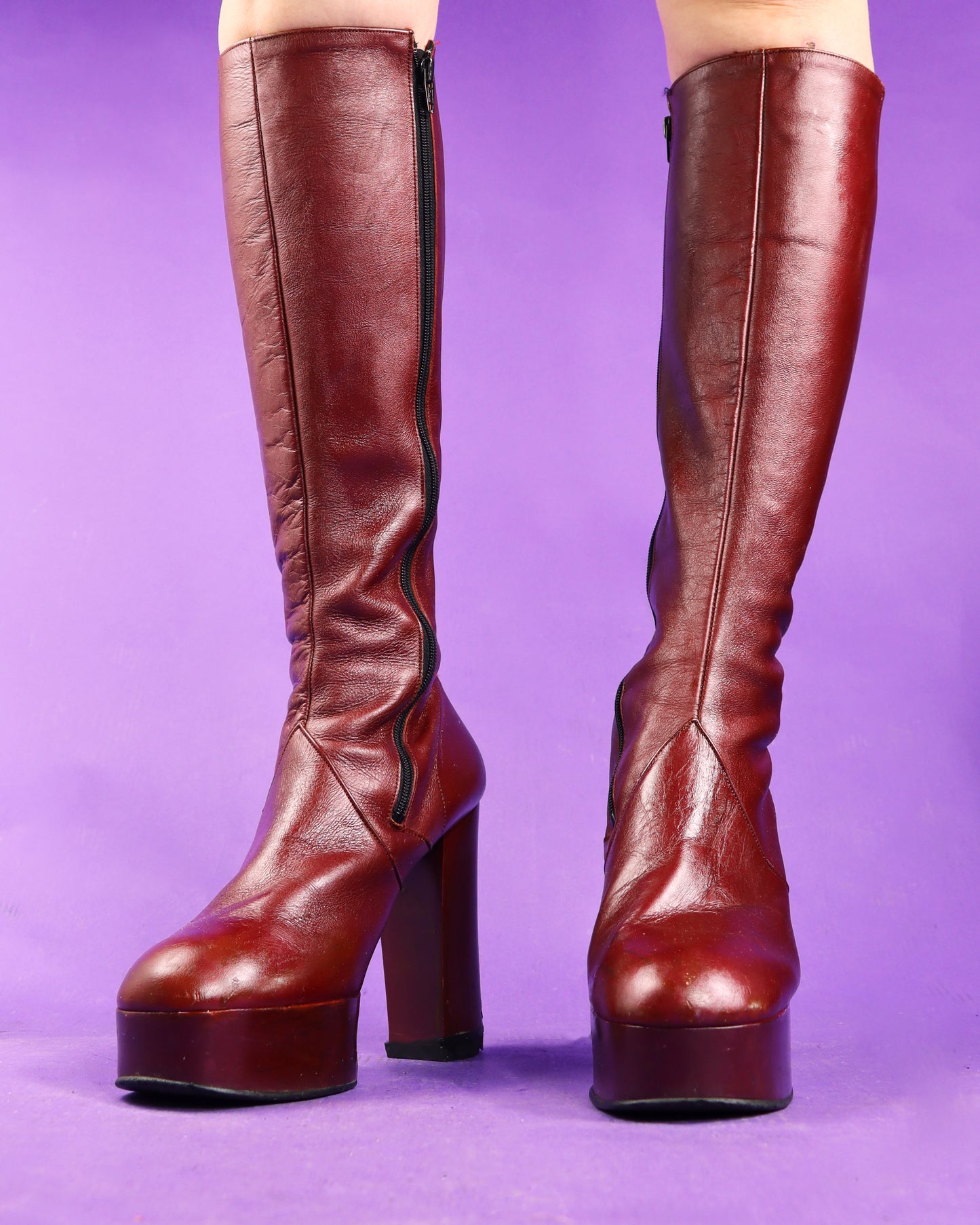 Vintage 1970s Burgundy Platform Boots