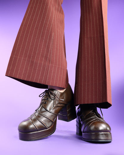 Vintage 1970s Brown Leather Arrow Panelled Platform Shoes