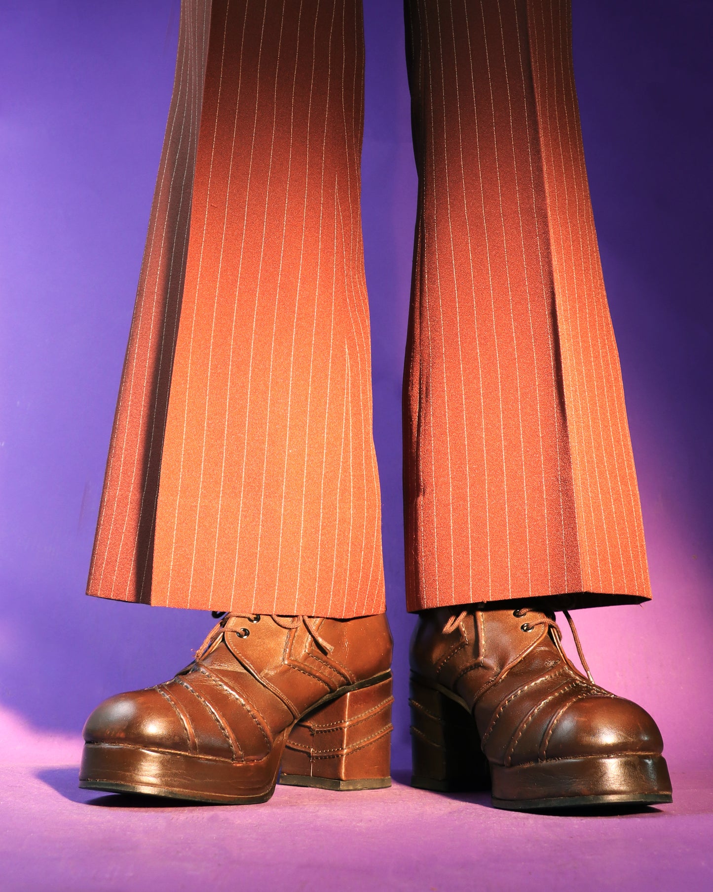 Vintage 1970s Brown Leather Arrow Panelled Platform Shoes