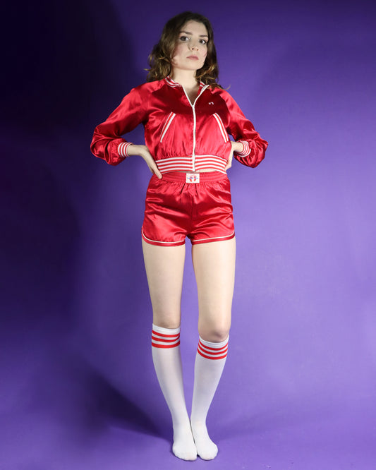 Vintage 1970s Hang Ten Red Satin Shorts Suit