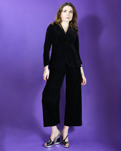 Vintage 1970s Black Velvet Trouser Suit