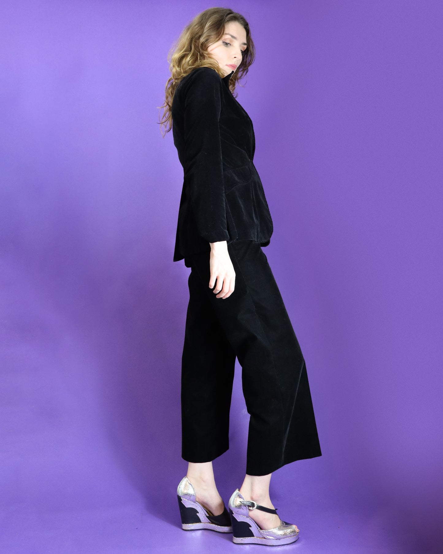 Vintage 1970s Black Velvet Trouser Suit