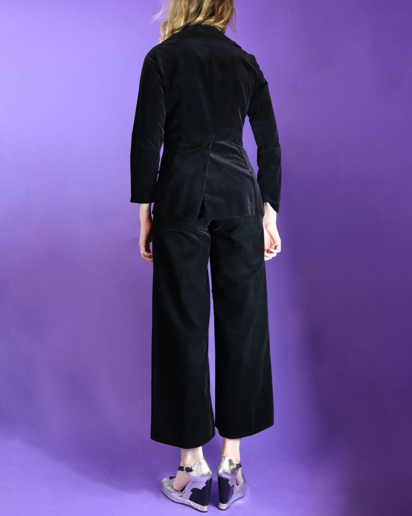 Vintage 1970s Black Velvet Trouser Suit