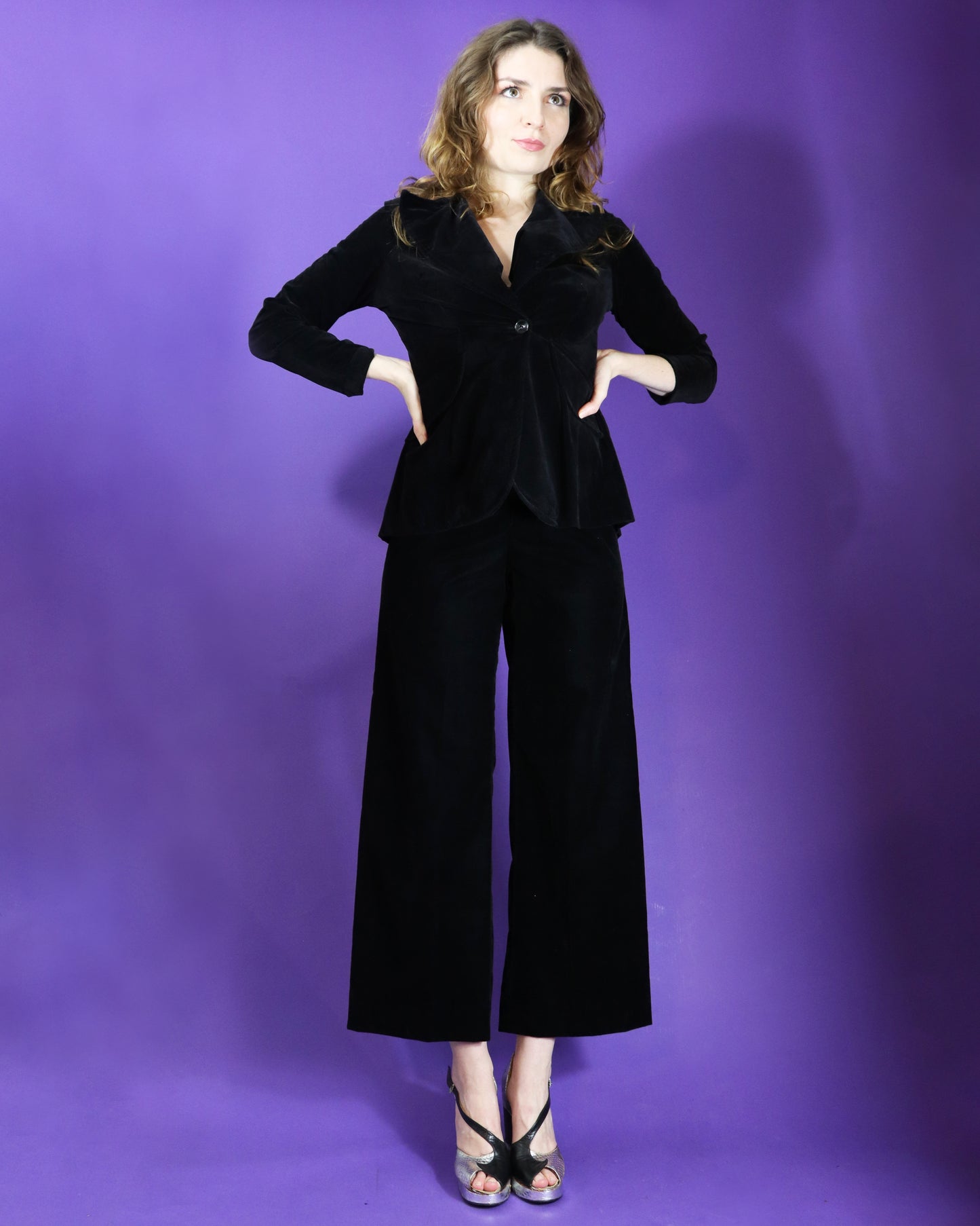 Vintage 1970s Black Velvet Trouser Suit