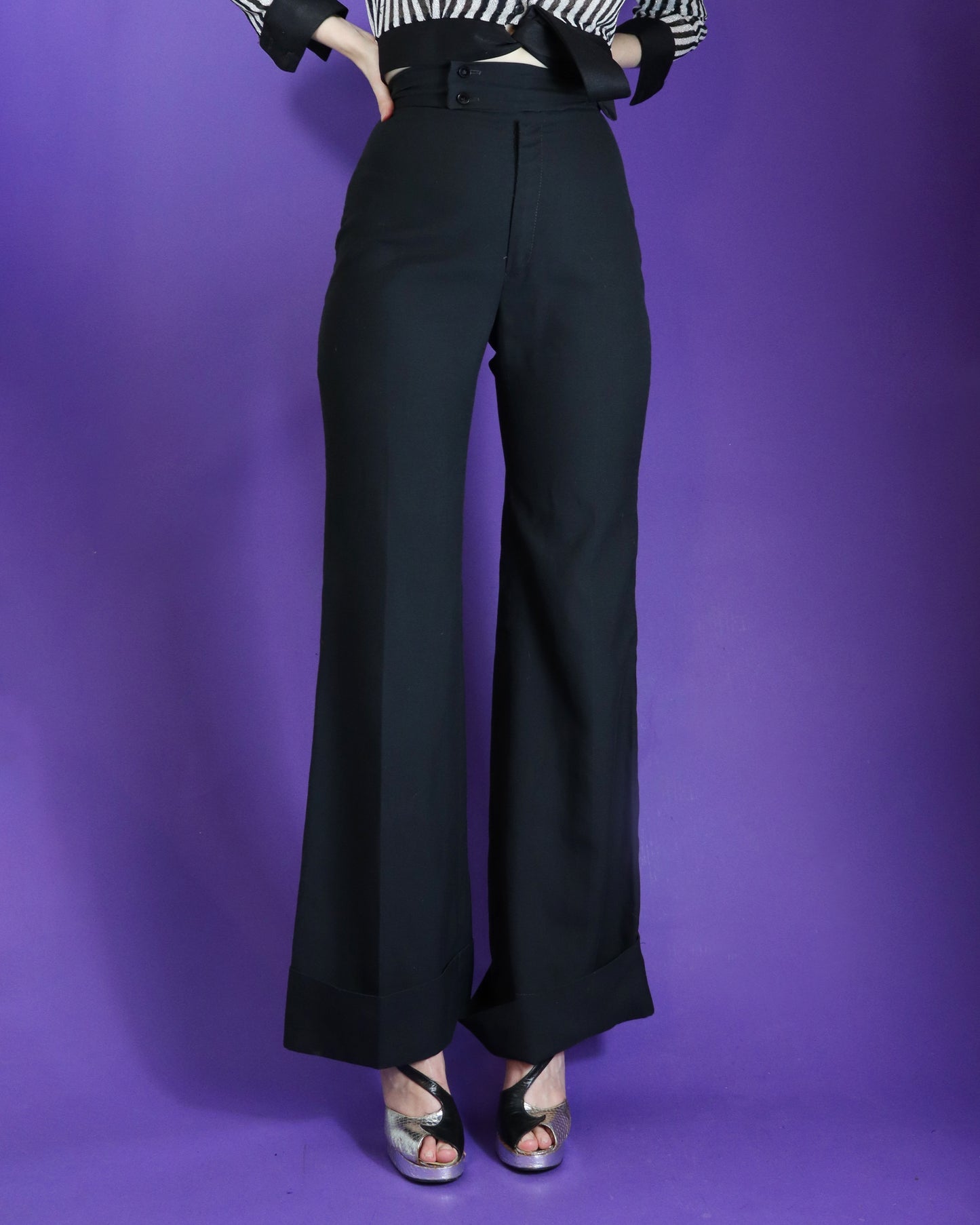 Vintage 1970s Black Turned Up Trousers