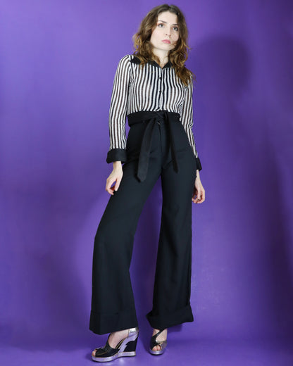 Vintage 1970s Black Turned Up Trousers