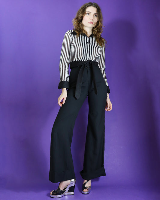 Vintage 1970s Black Turned Up Trousers