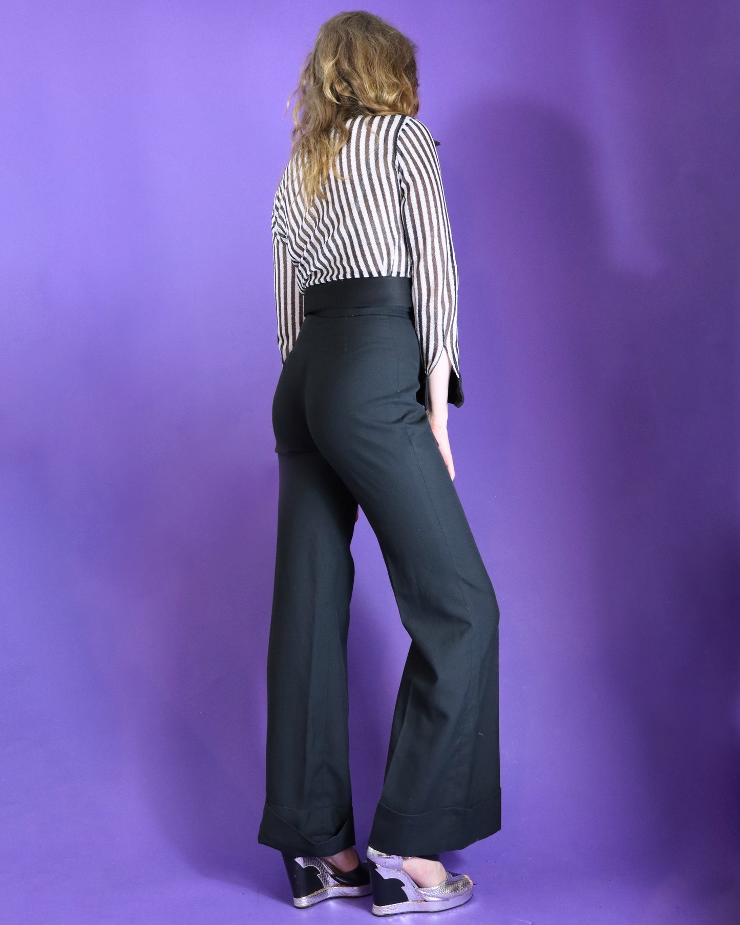 Vintage 1970s Black Turned Up Trousers