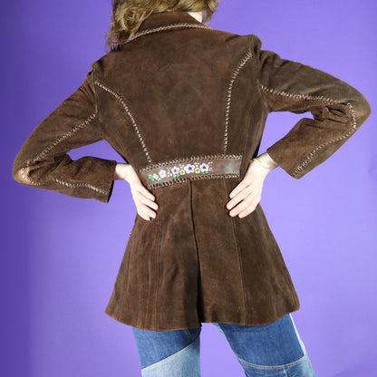 RESERVED Vintage 1970s Char Mexico Hand Painted Brown Suede Blazer