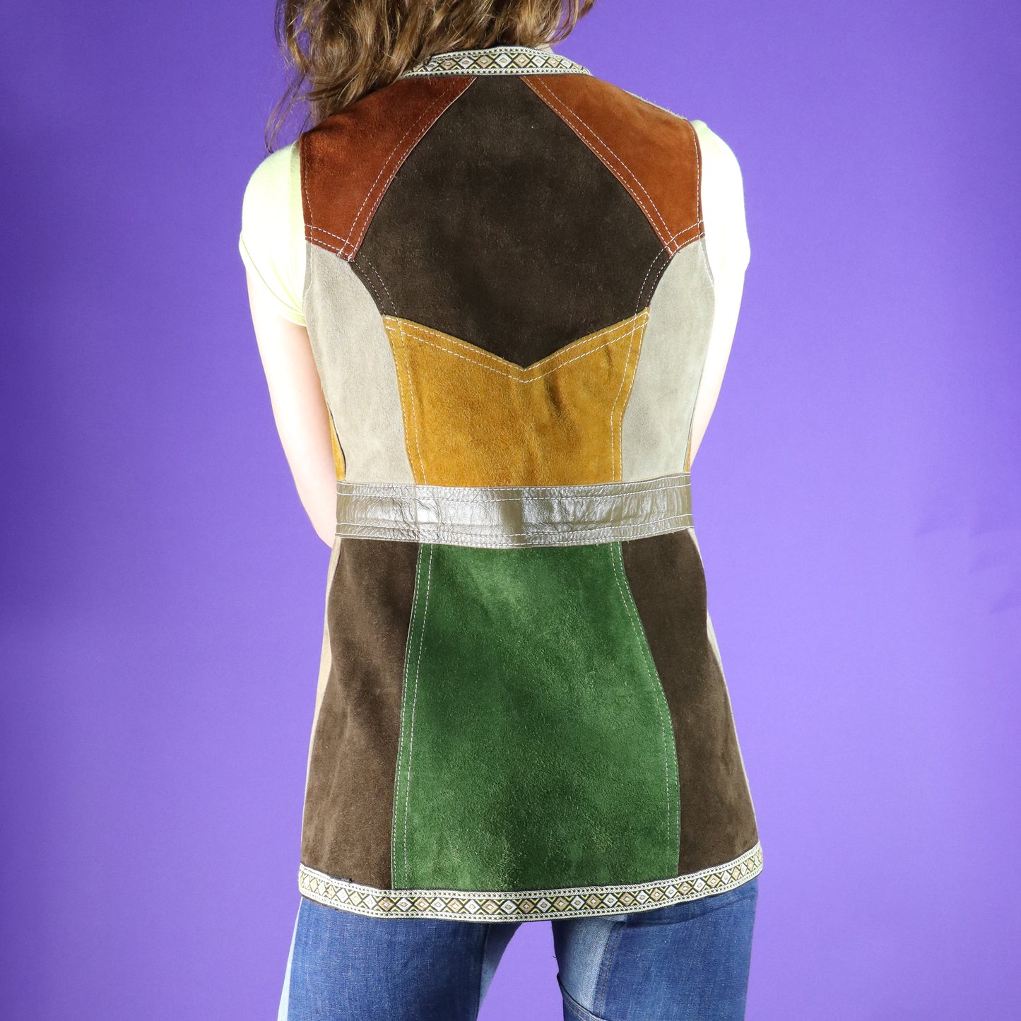 Vintage 1960s 1970s Colour Block Suede Vest