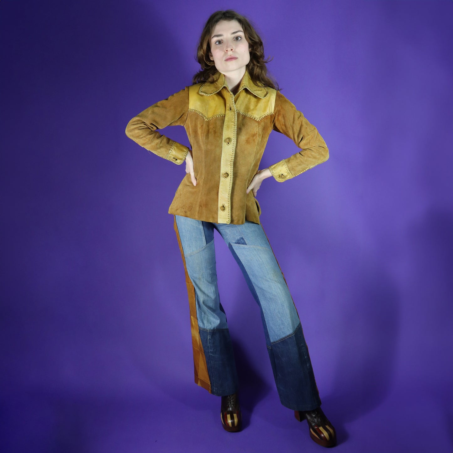Vintage 1970s Mexican Whipstitch Suede Jacket