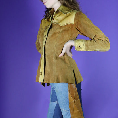 Vintage 1970s Mexican Whipstitch Suede Jacket