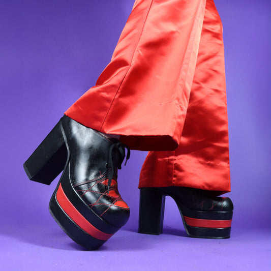 Vintage 1970s Black and Red Triple Helix Platform Shoes