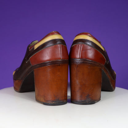 Vintage 1970s Patchwork Leather Platform Shoes UK 7