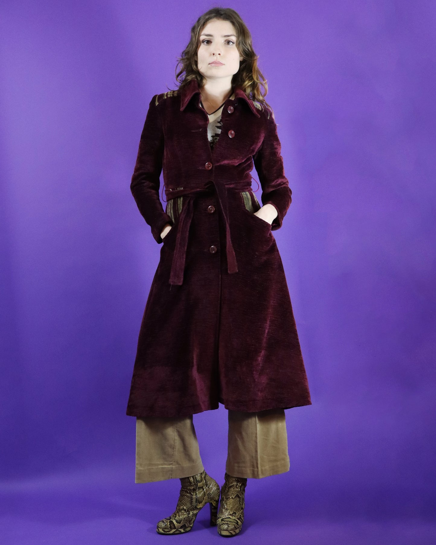 Vintage 1970s Burgundy Chenille Velvet Coat