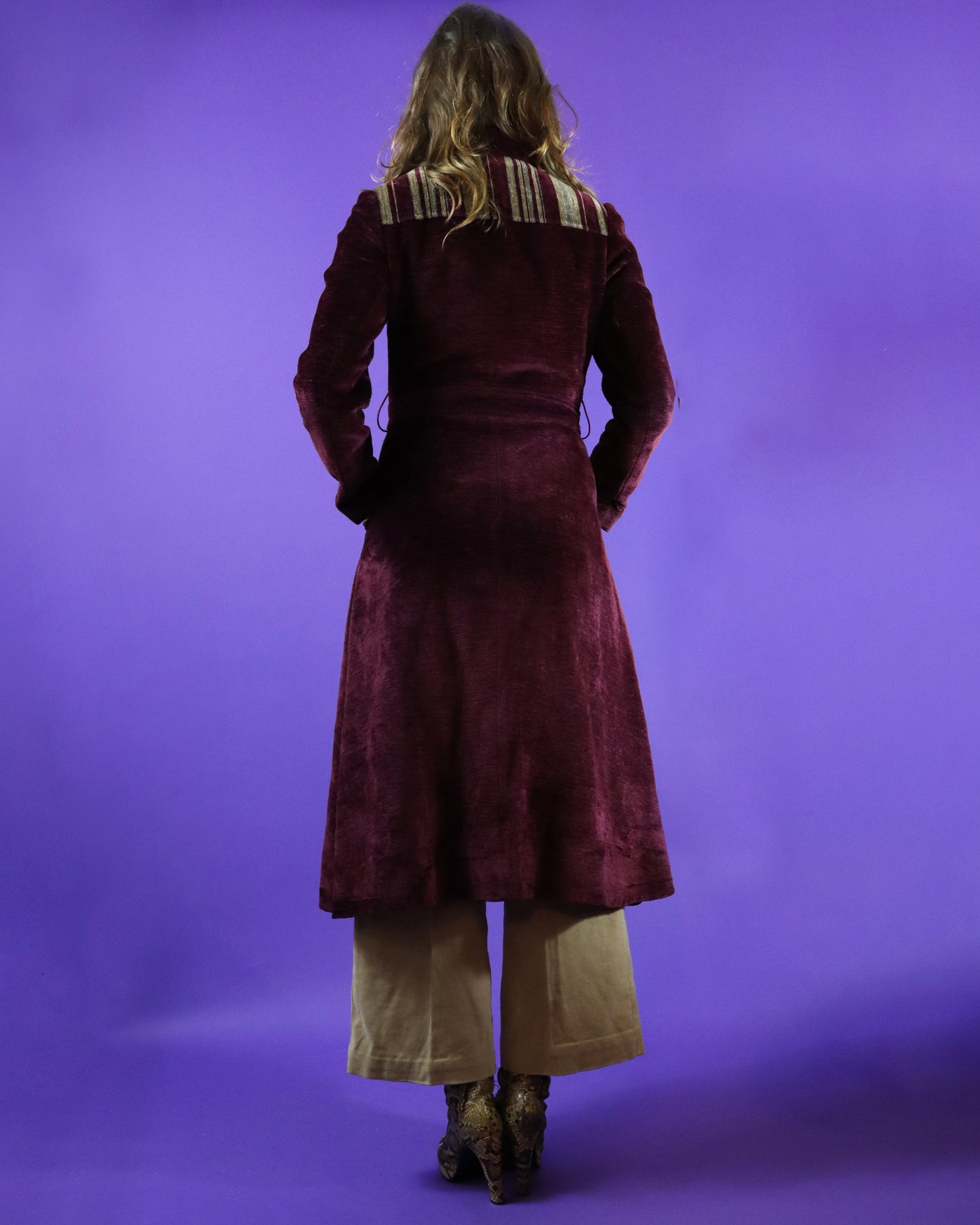 Vintage 1970s Burgundy Chenille Velvet Coat