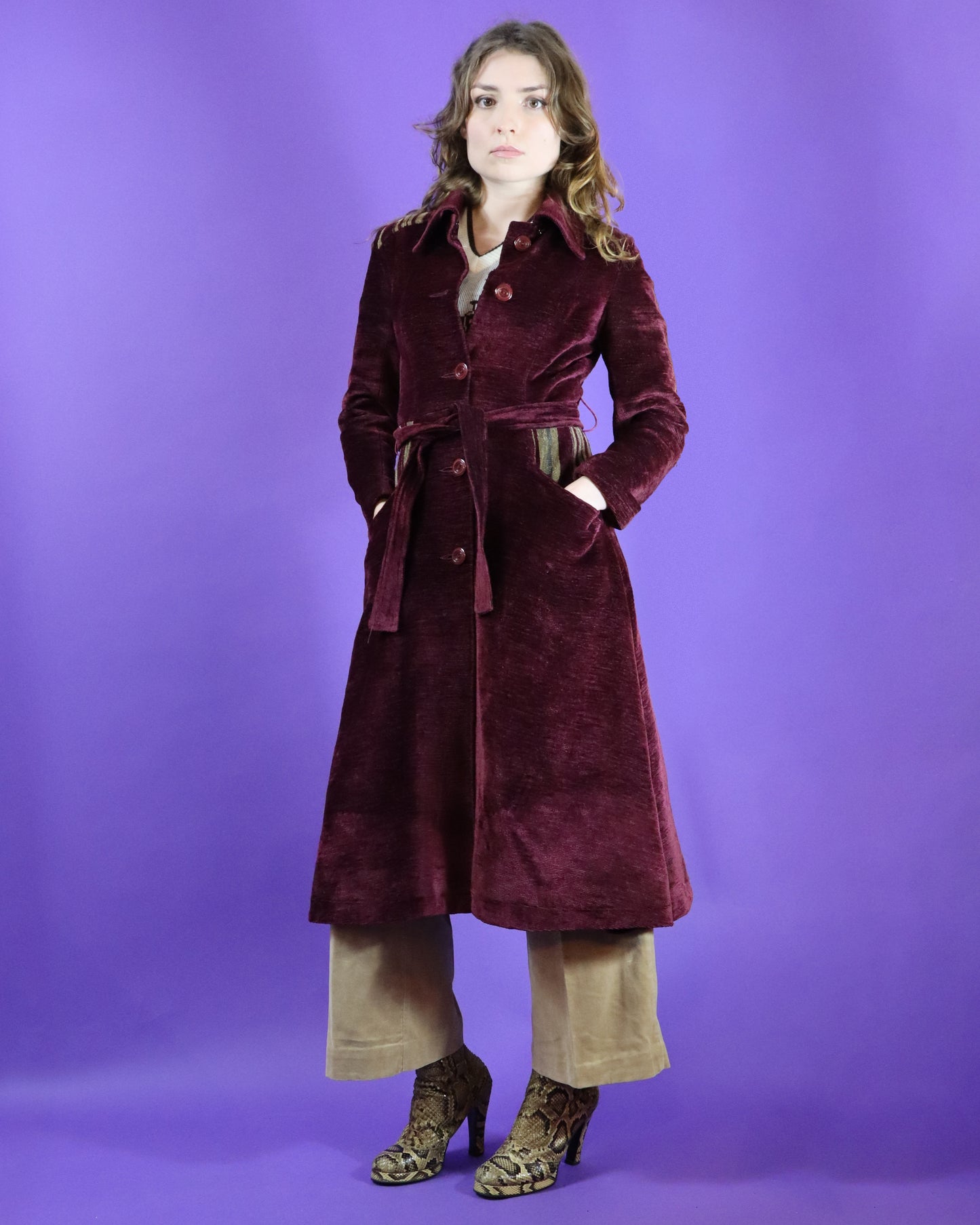 Vintage 1970s Burgundy Chenille Velvet Coat