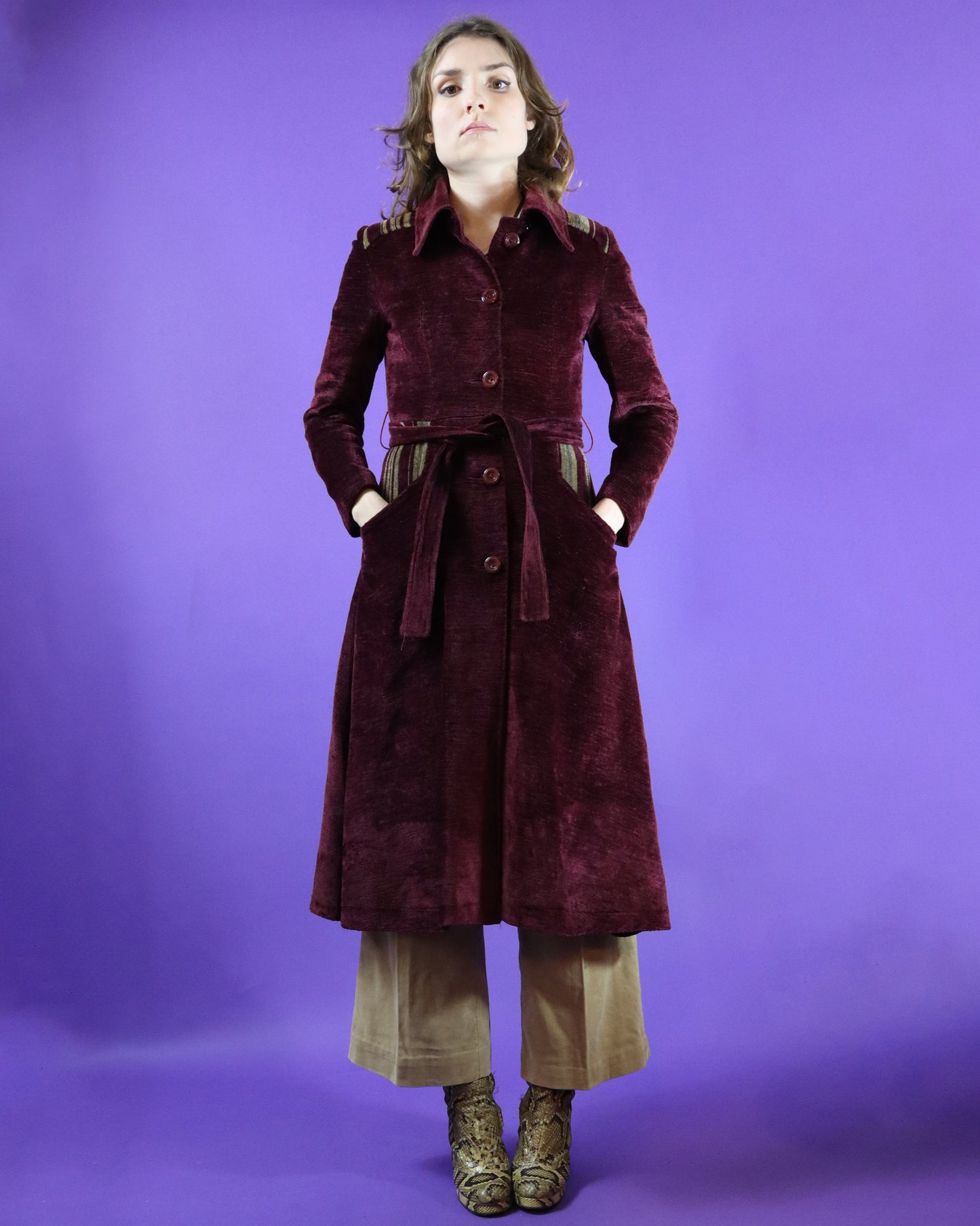 Vintage 1970s Burgundy Chenille Velvet Coat