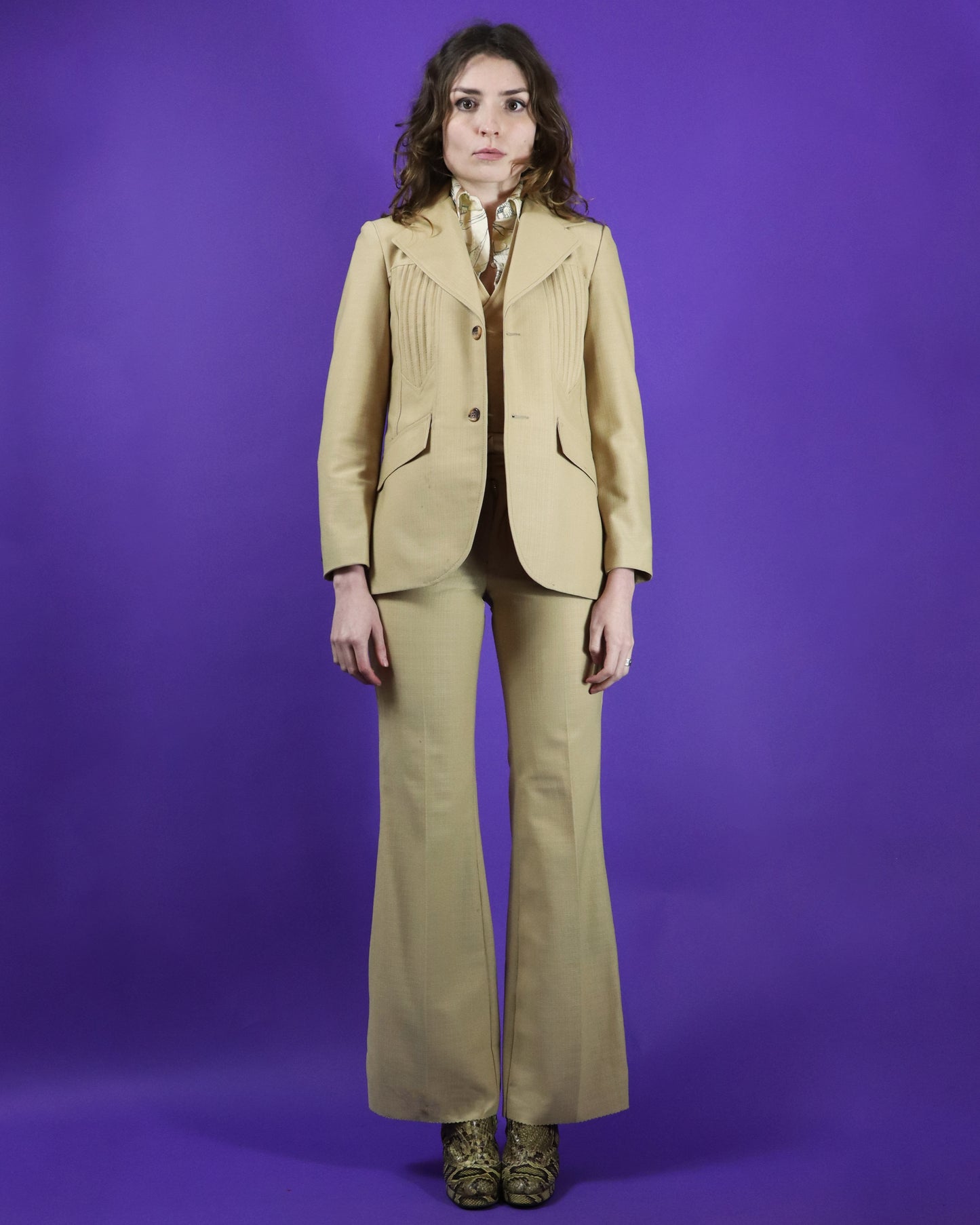 Vintage 1970s Deadstock Sandy Beige 3 Piece Suit