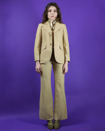 Vintage 1970s Deadstock Sandy Beige 3 Piece Suit