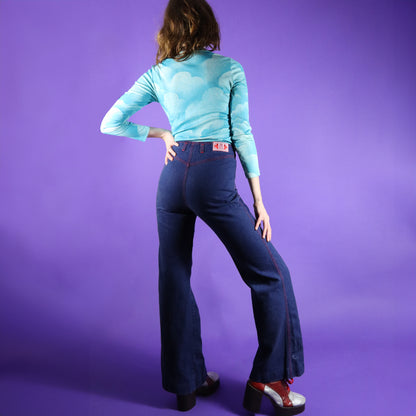 Vintage 1970s Rag City Blues Red Zipper Denim Flares