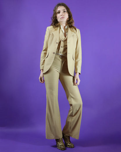 Vintage 1970s Deadstock Sandy Beige 3 Piece Suit