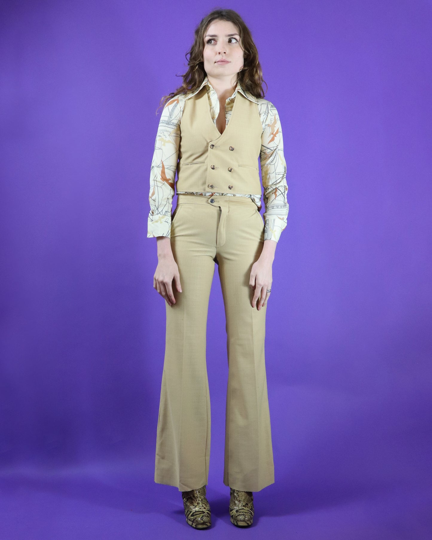 Vintage 1970s Deadstock Sandy Beige 3 Piece Suit