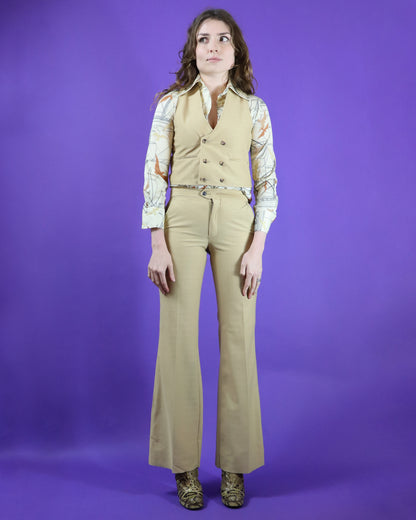 Vintage 1970s Deadstock Sandy Beige 3 Piece Suit