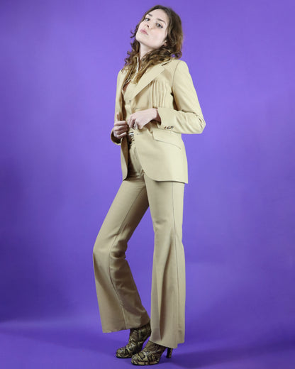 Vintage 1970s Deadstock Sandy Beige 3 Piece Suit