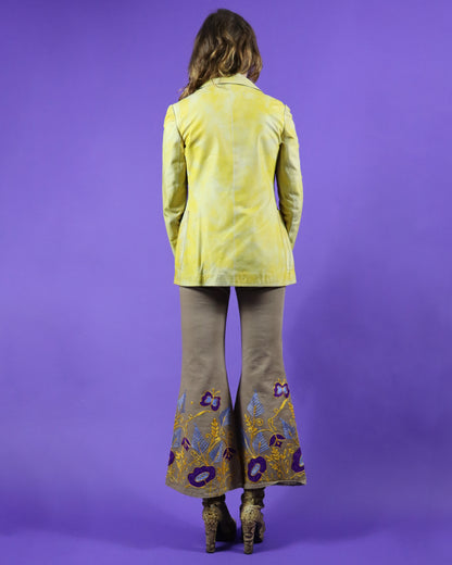 Vintage 1960s 1970s Cordoba Tie Dye Yellow Supple Leather Blazer