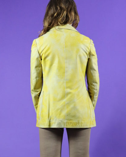 Vintage 1960s 1970s Cordoba Tie Dye Yellow Supple Leather Blazer