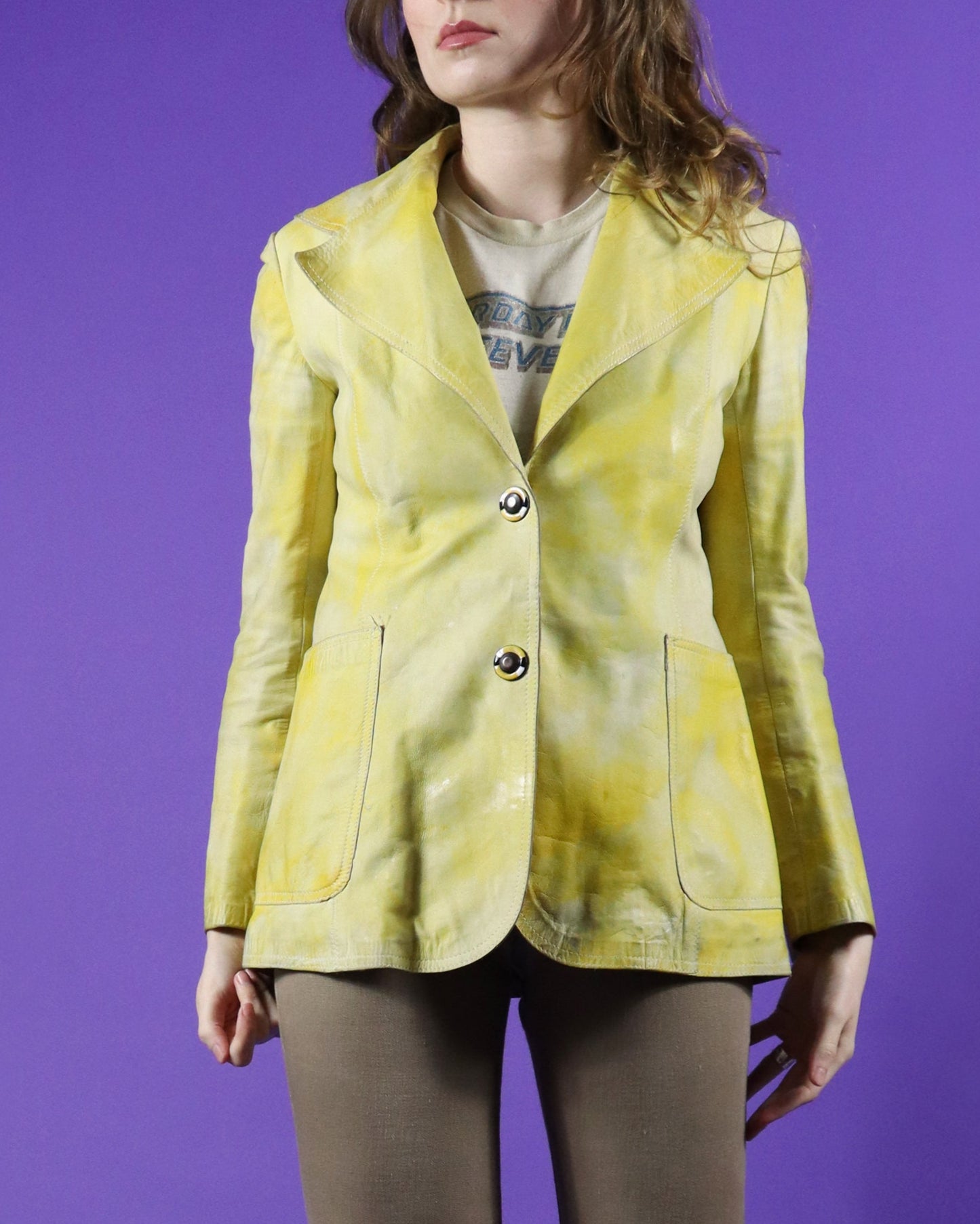 Vintage 1960s 1970s Cordoba Tie Dye Yellow Supple Leather Blazer