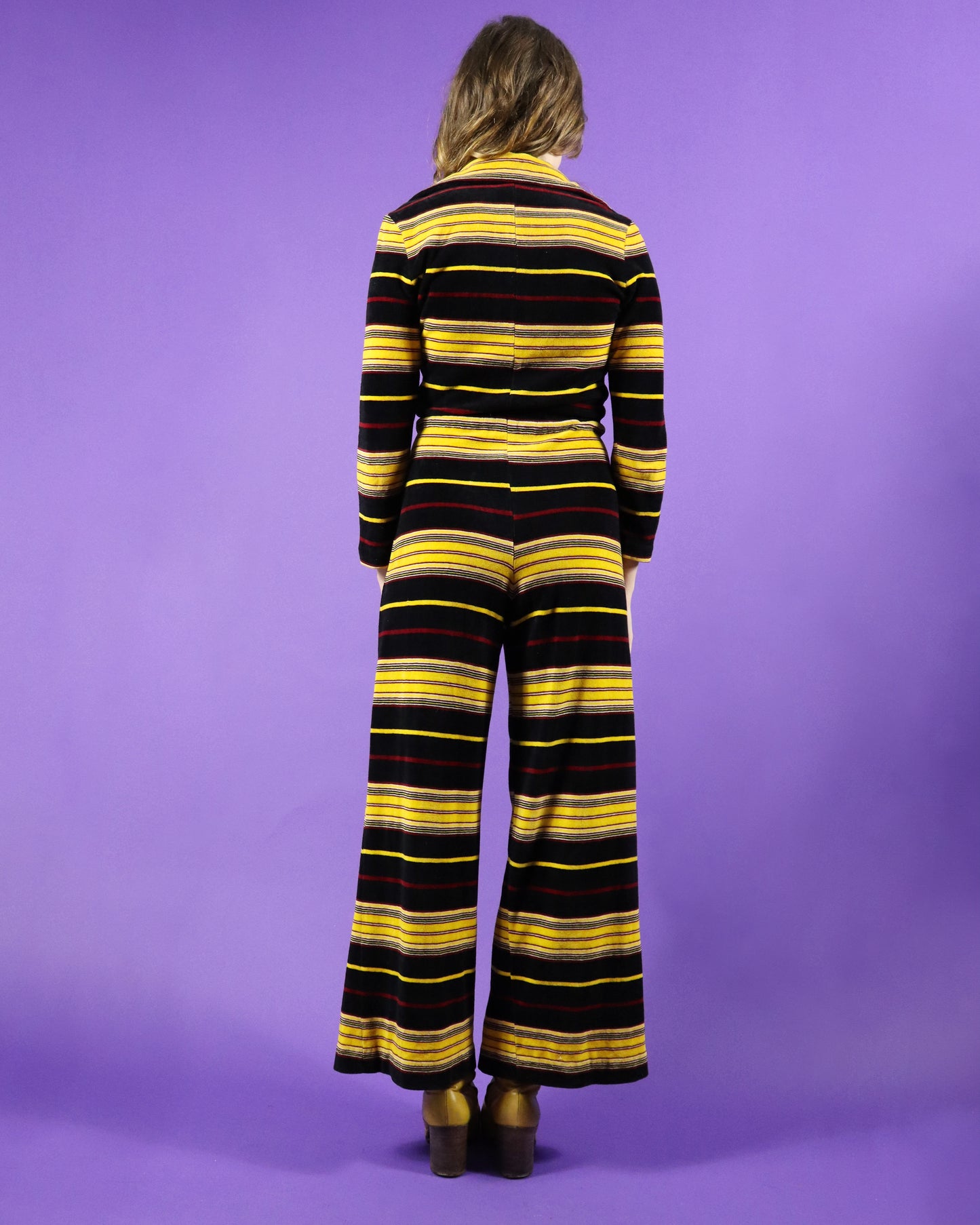 Vintage 1970s Velour Stripe Jumpsuit