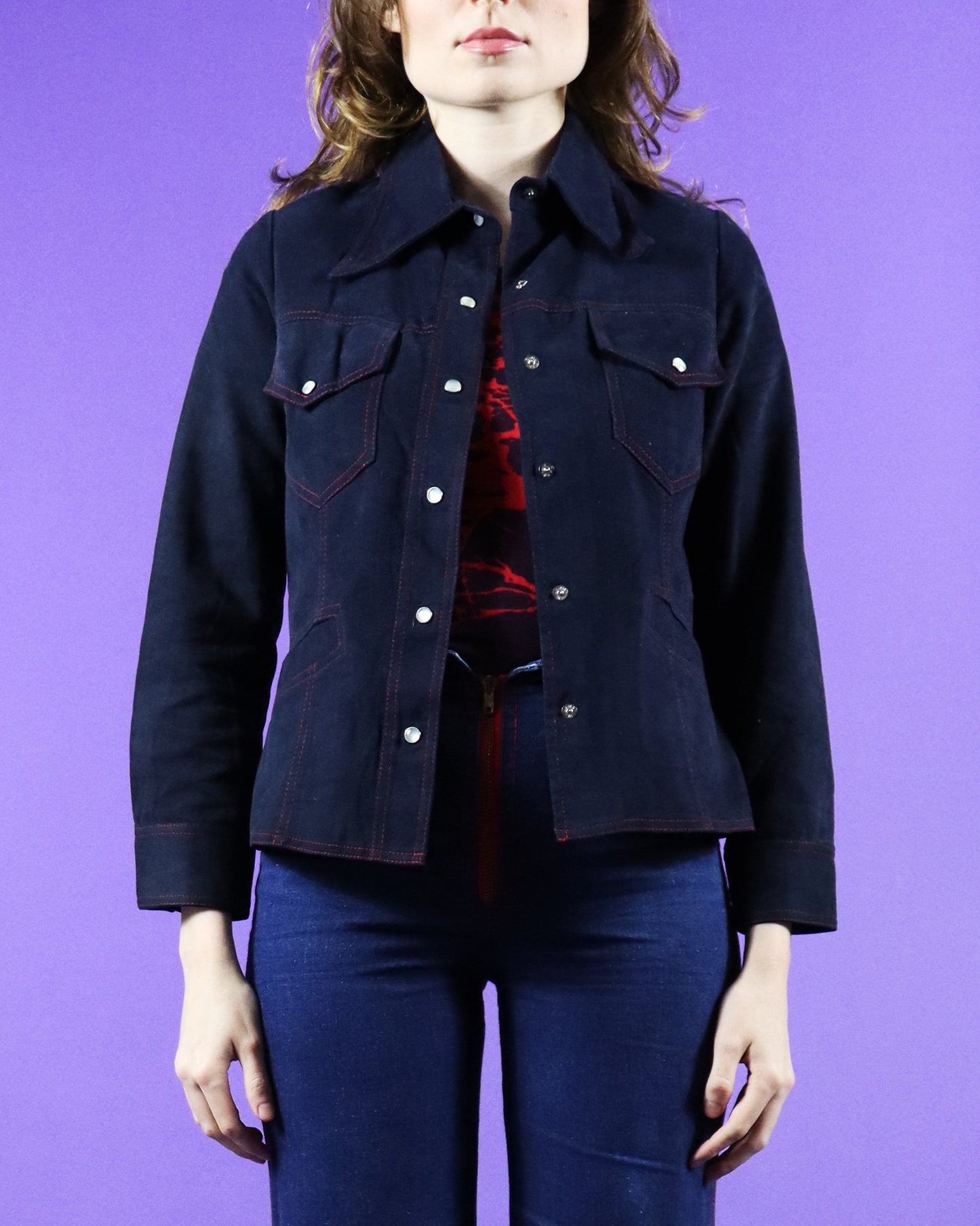 Vintage 1970s Roncelli Navy Blue Trucker Jacket