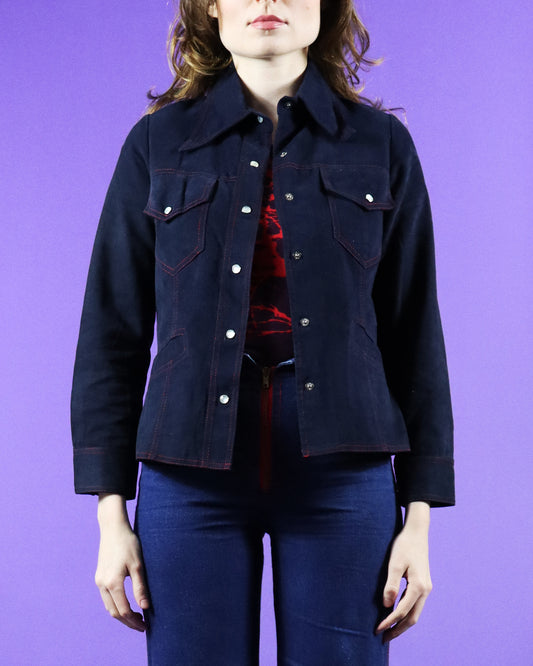 Vintage 1970s Roncelli Navy Blue Trucker Jacket