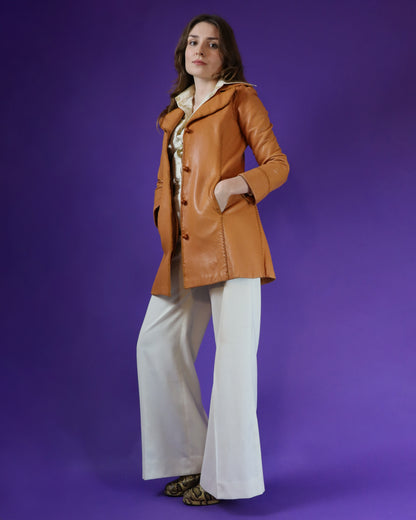 Vintage 1970s Orange Tan North Beach Leathers Coat