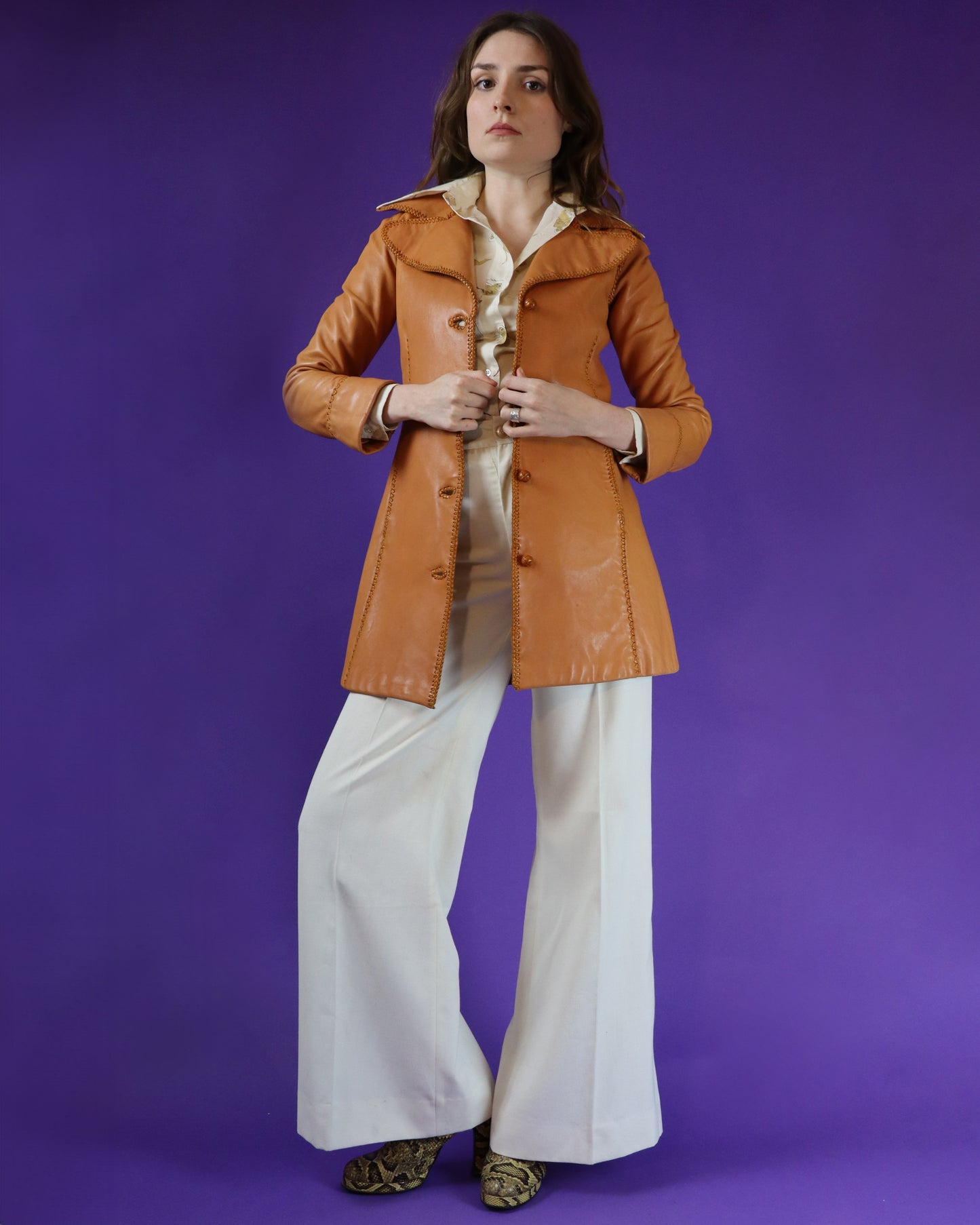 Vintage 1970s Orange Tan North Beach Leathers Coat