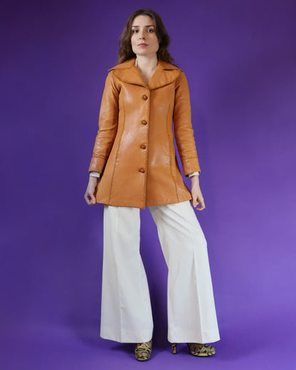 Vintage 1970s Orange Tan North Beach Leathers Coat