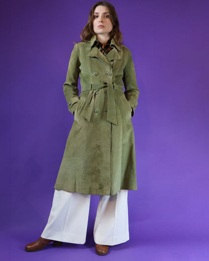 Vintage 1970s Green Suede Trench Coat