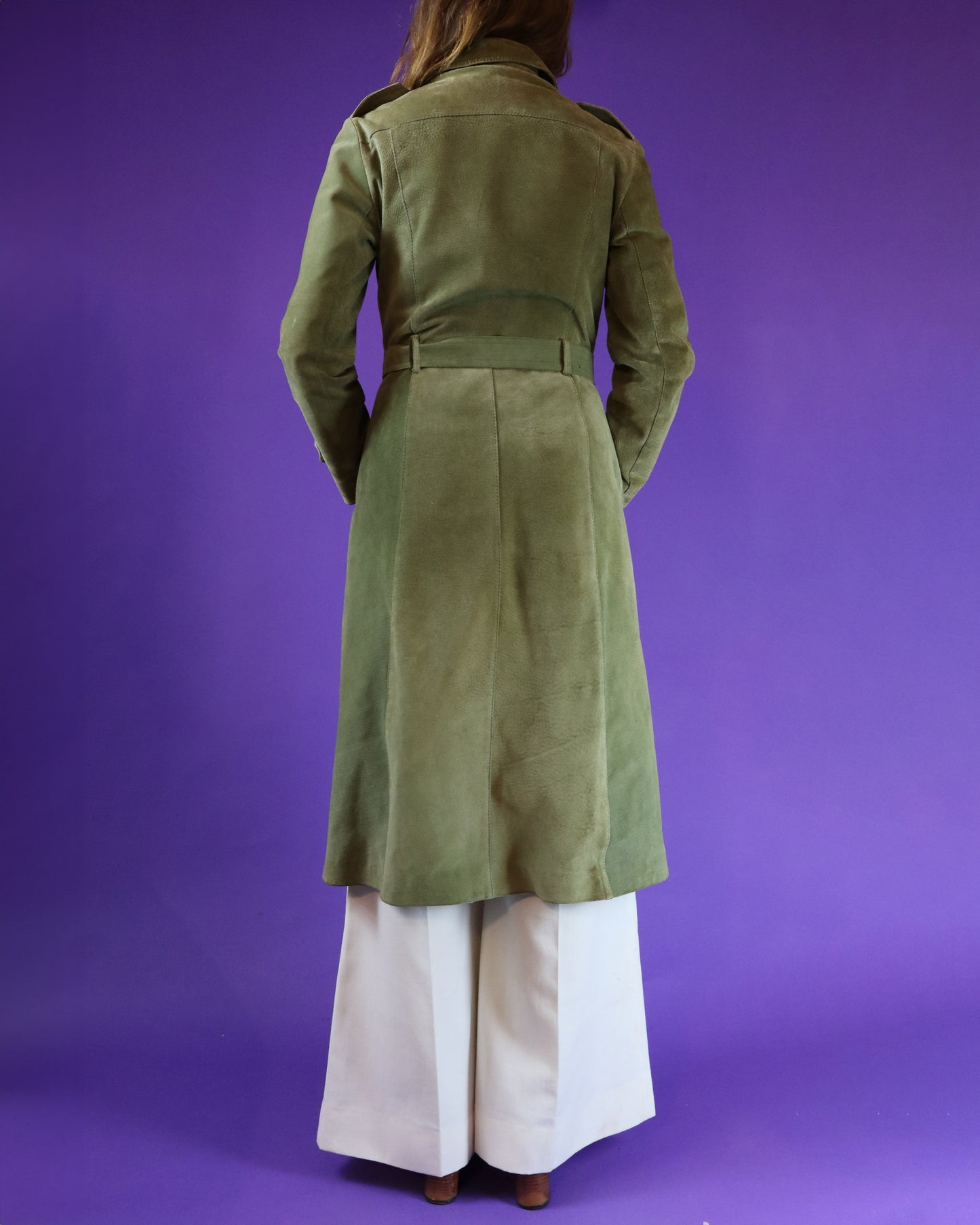 Vintage 1970s Green Suede Trench Coat