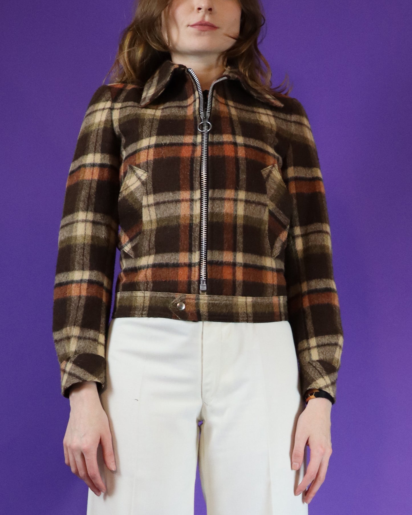 Vintage 1970s Brown Plaid Wool Jacket