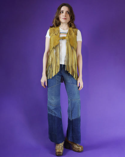 Vintage 1970s Suede Yellow Fringe Vest