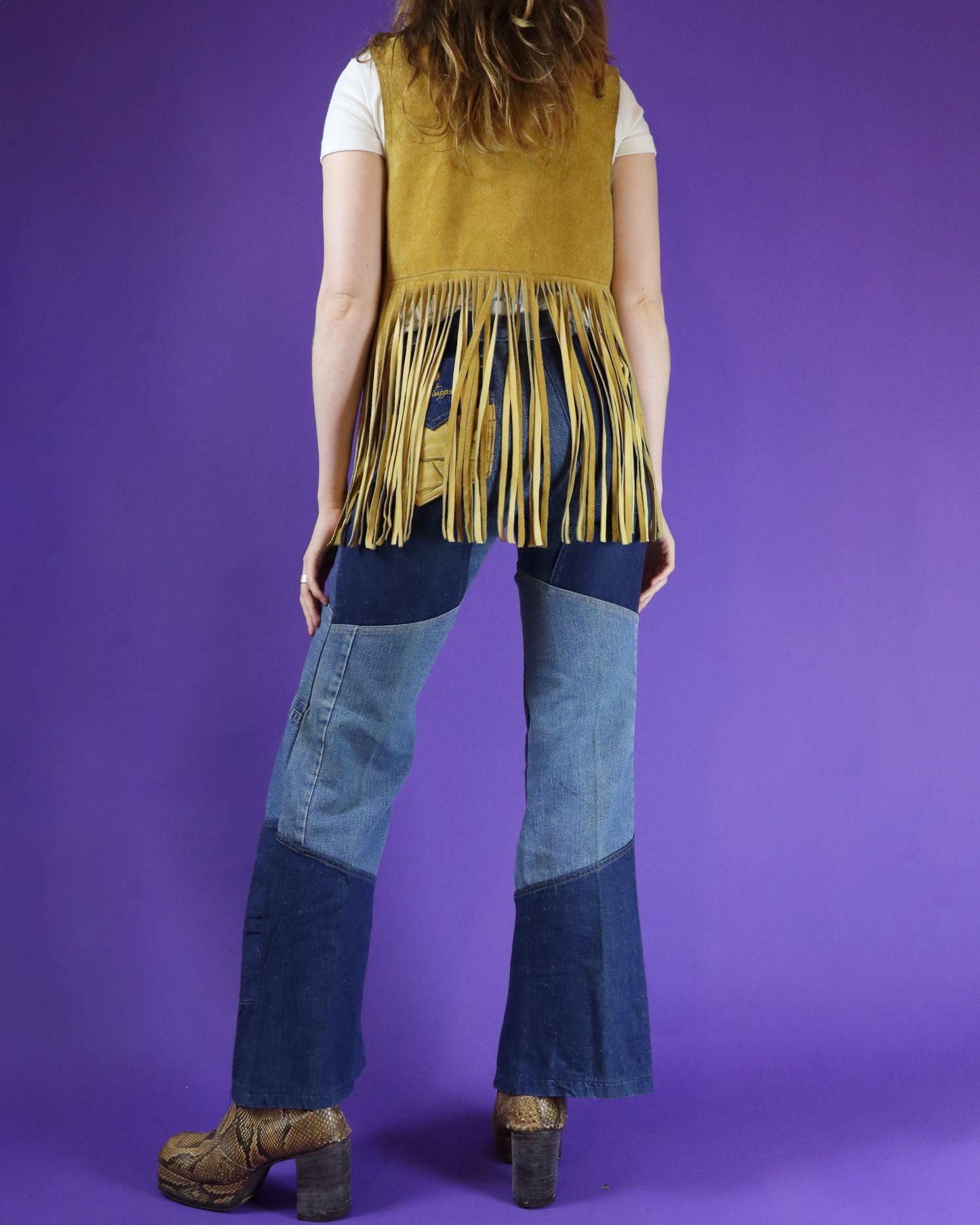 Vintage 1970s Suede Yellow Fringe Vest