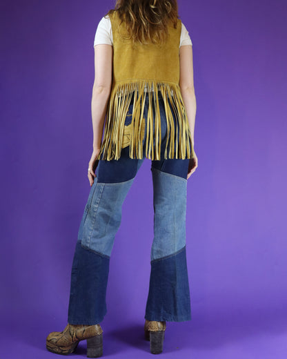 Vintage 1970s Suede Yellow Fringe Vest