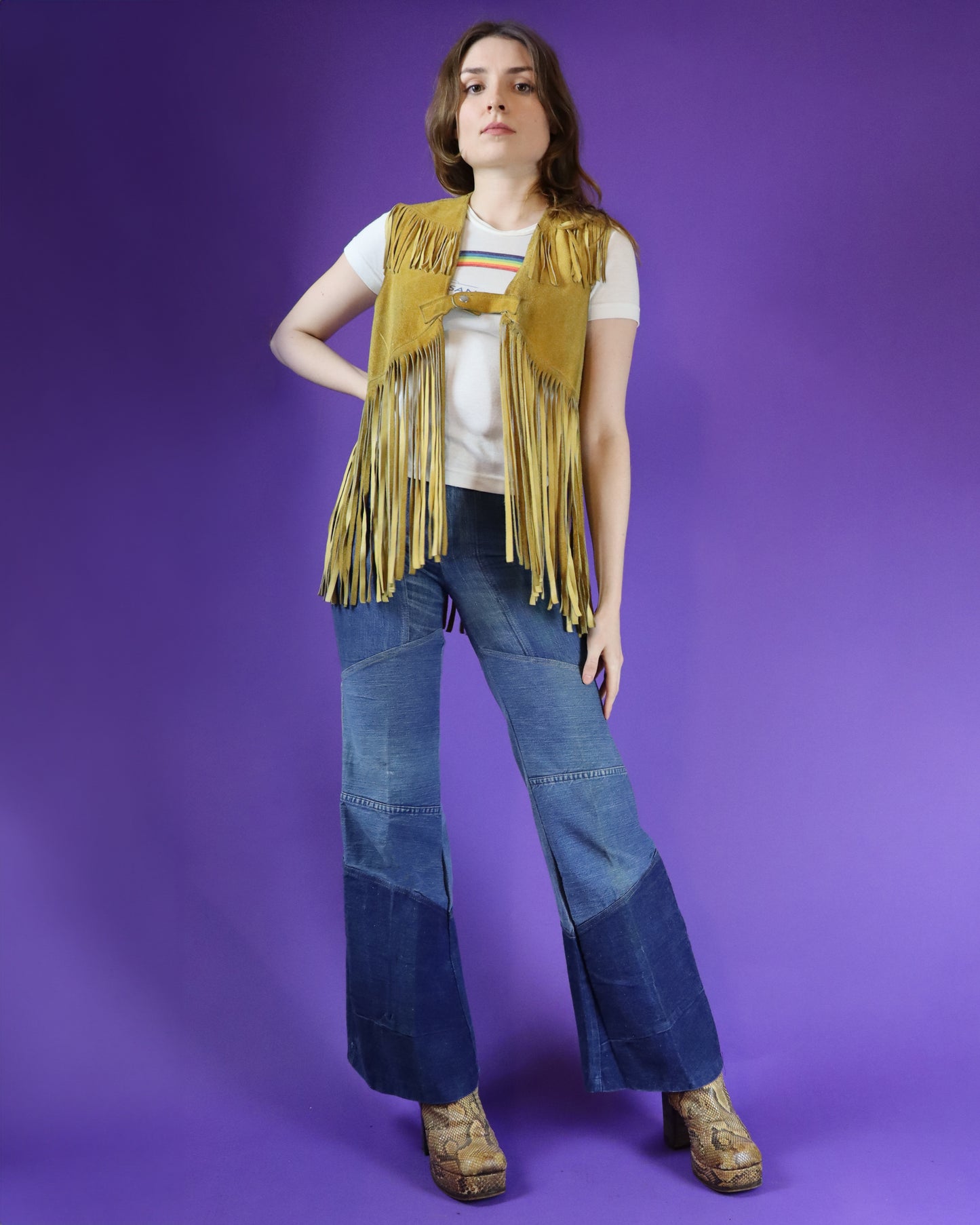 Vintage 1970s Suede Yellow Fringe Vest