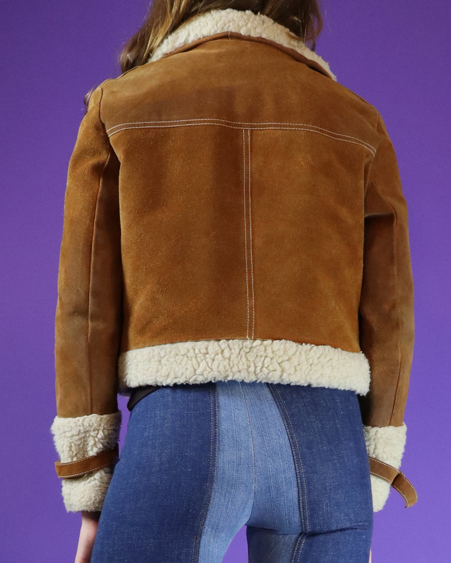 Vintage 1970s Fleece Lined Cropped Suede Aviator Jacket